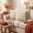 thumbnail image 3 of Sm:)e Pumpkin Plush Faux Fur Jacquard Fall Throw Pillow Cover 18x18 Inch, Set of 2, Silky Soft Seasonal Cushion Case for Sofa Couch Beige, 3 of 7