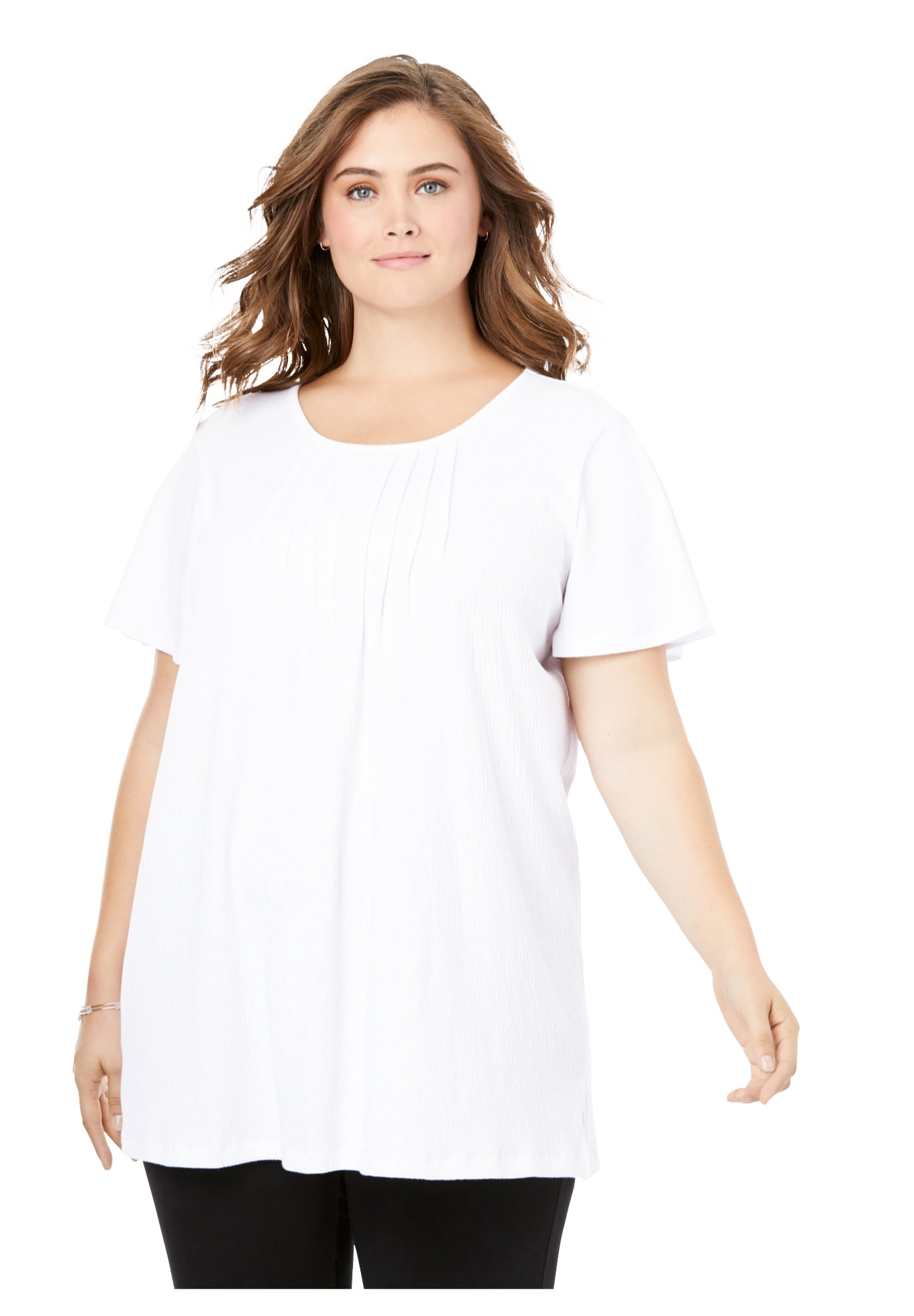 Size Pleat-Front Knit Gauze Tunic 