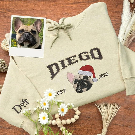 Custom Dog Hoodie Christmas Pet Embroidered Sweatshirt with Photo and Name Pet Lover Gifts
