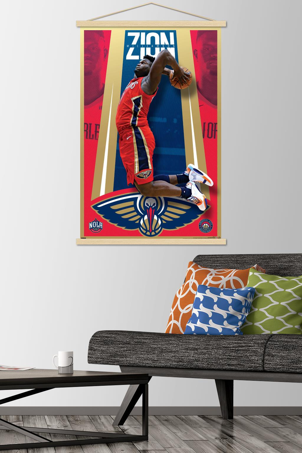 NBA New Orleans Pelicans - Zion Williamson 20 Wall Poster with Wooden Magnetic Frame, 22.375" x 34"