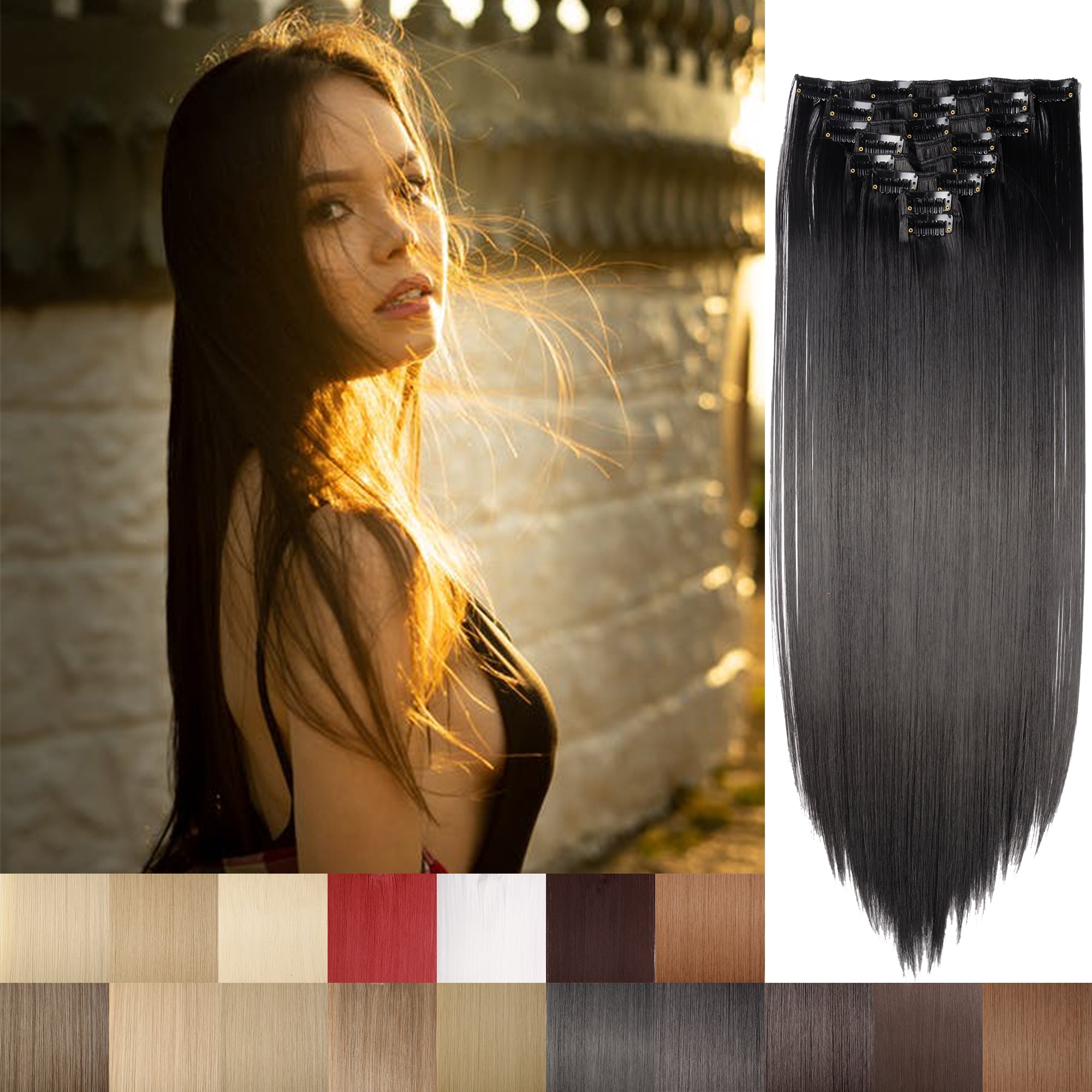 Dark Brown Full Head Clip In Extension Curly Synthetic Clip in Hair Extensions - 20 Inches Chestnut  main image 4