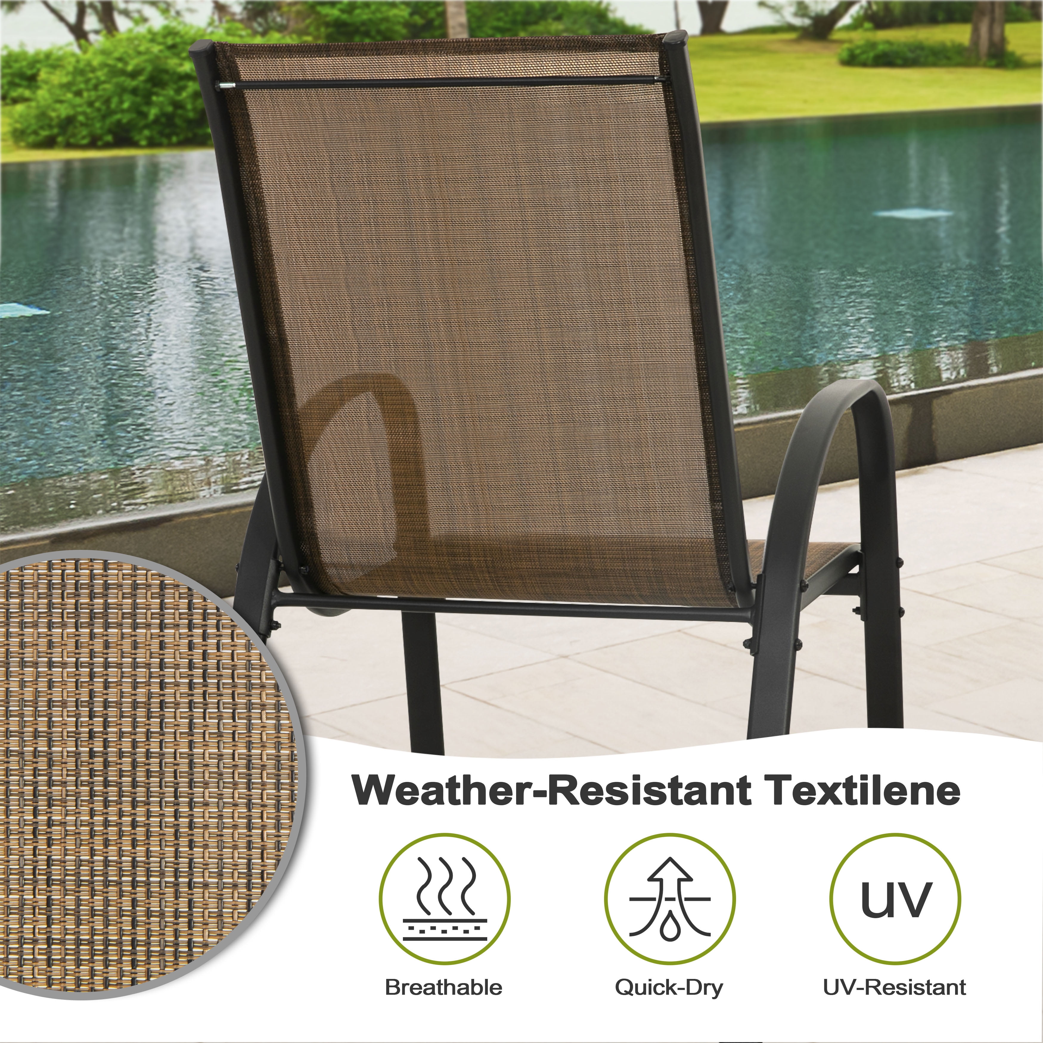 Nuu Garden Outdoor Stackable Chairs Set of 4, Patio Dining Chairs for All Weather, Breathable Textilene Outdoor Chair Set with Armrests, Brown