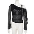thumbnail image 6 of Off Shoulder Tops for Women Gothic Cross Print Long Sleeve Y2K Summer Tees Boat Neck Basic Casual Button Up Shirts, 6 of 7