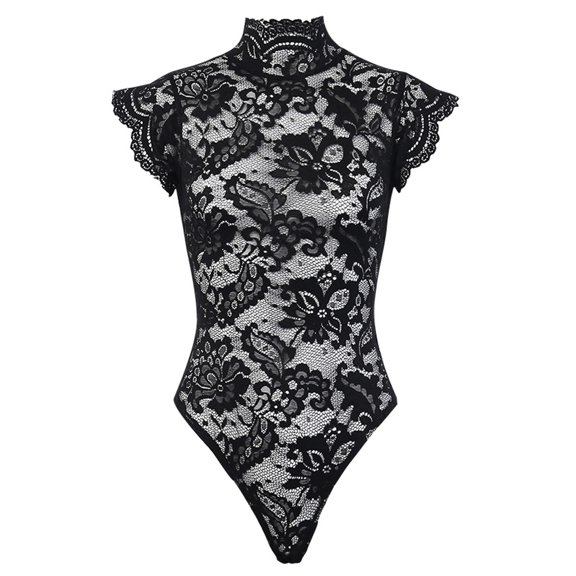 Hinvhai Clearance Lace Bodysuit with Super Sexy Cross on the Back High Neck Thong Briefs Black XL(XL)