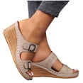 thumbnail image 3 of NOKIO Wedge Sandals for Women Women's Beach Slope Heel Slippers Hollow Casual Slippers Slope Bottom Shoes Retro Sandals Women’s Platform Wedge Sandals Open Toe Buckle Casual Sandal, 3 of 8