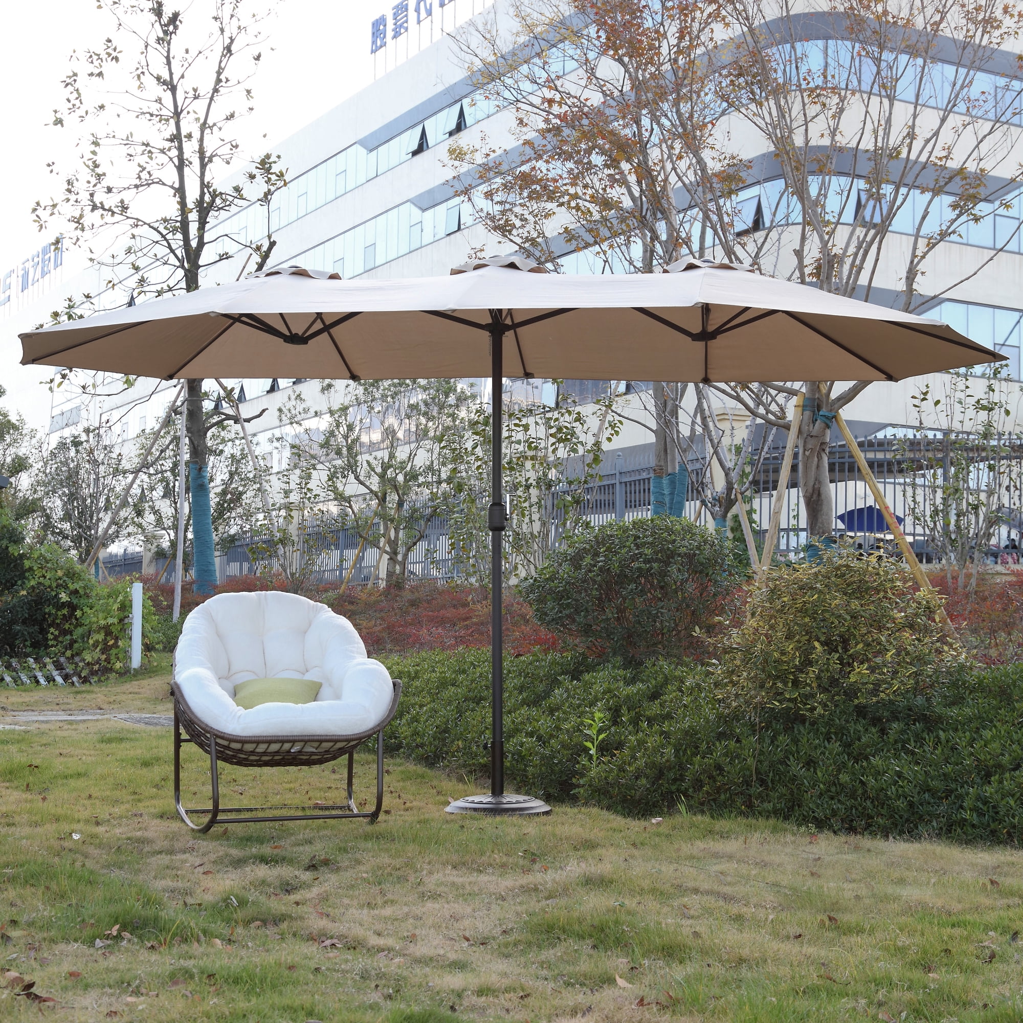Leumius Large Patio Umbrella,Outdoor Double-Sided Rectangle Big Market Umbrella with Crank Stand,Outside Umbrellas for Poolside Lawn Backyard,Khaki(No Base)