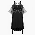thumbnail image 2 of FEIFLY Dresses For Women Plus Size Halloween Gothic Style Vintage Midi Dress Croset Long Flare Sleeve Irregular Length Dress Short Sleeve Chiffon Dress Party Dress Solid Color Festival Clothing, 2 of 4