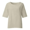 thumbnail image 4 of CHOK Hauts en Coton et Lin pour Femmes Grande Taille Décontracté Couleur Unie Fente Col Rond Manches 3/4 Blouses Habillées, 4 of 5
