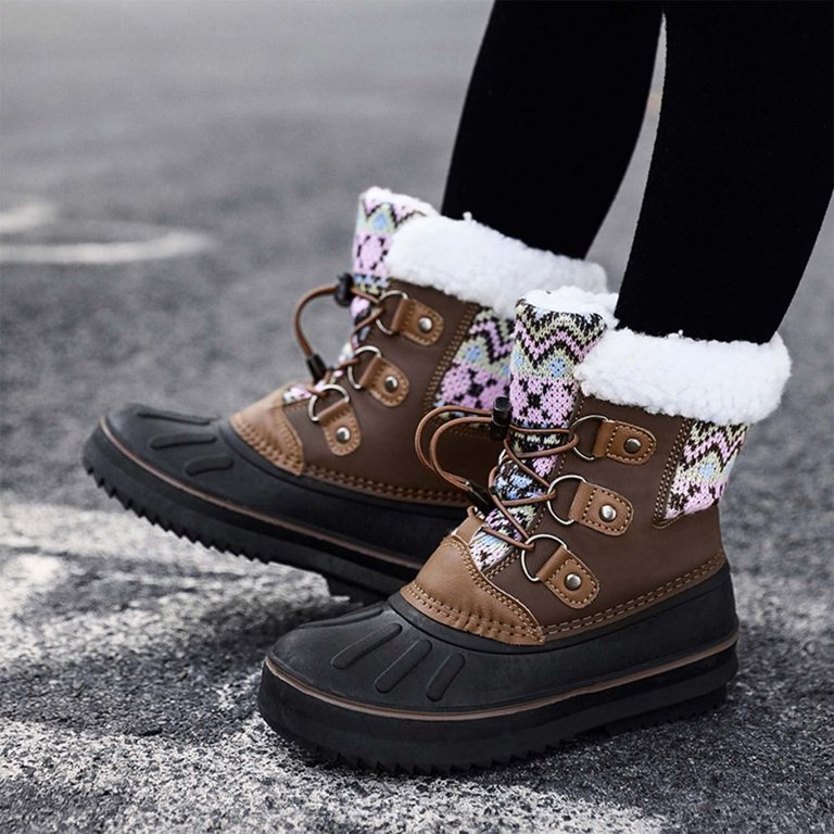 Unisex Child Snow Boots Boys Girls Comfortable Warm Plush Lined Ankle Booties Winter Outdoor Rain Snow Duck Boots Walking Shoes