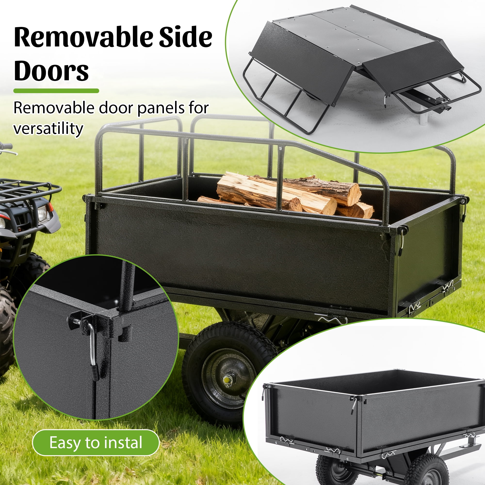 600LBS Heavy Duty Steel Dump Cart Trailer, 17 Cu.Ft. Tow Behind Hauling & Dumping Wagon for ATV, Lawn Tractor and Garden with 16" Tires