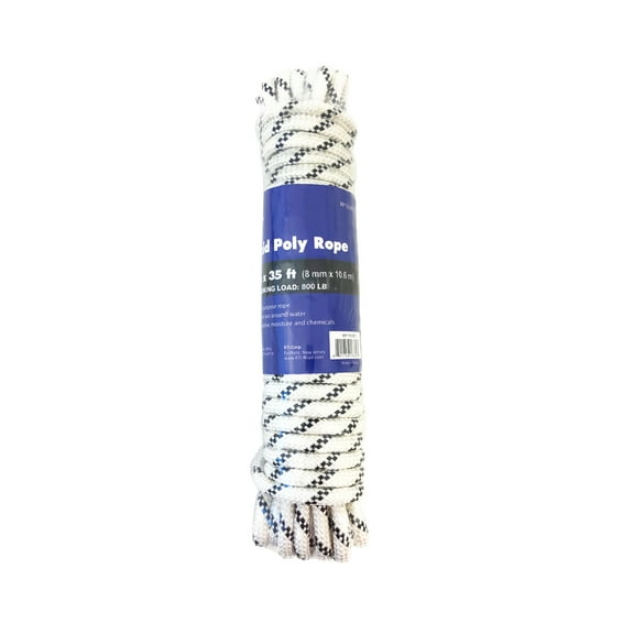 Diamond Braid Rope, White/Black, Polypropylene, 5/16" x 35'