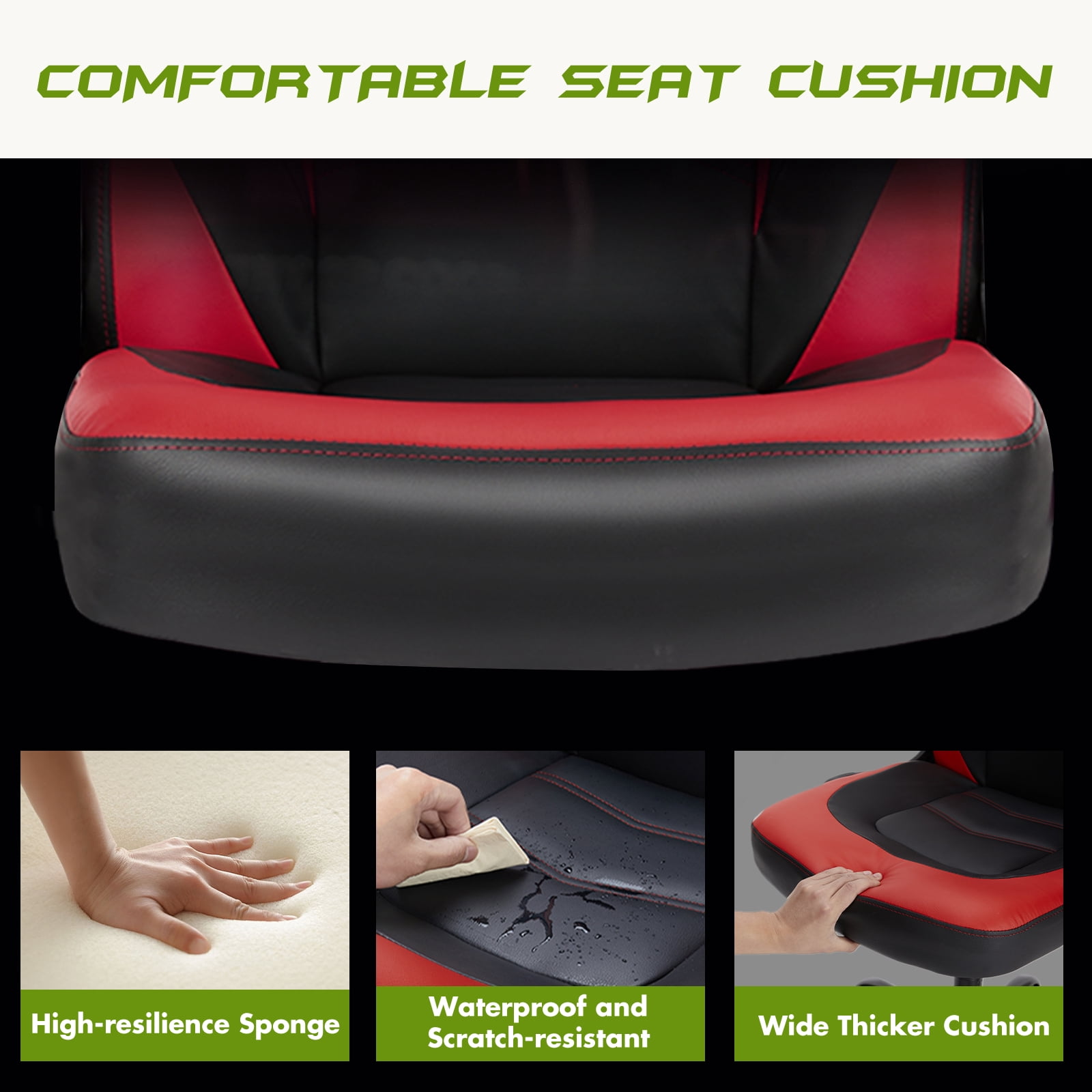 GIANNA Computer Gaming Desk Chair, Ergonomic Office Executive Adjustable Swivel PU Leather Racing Chair with Flip-up Armrest, Black Red