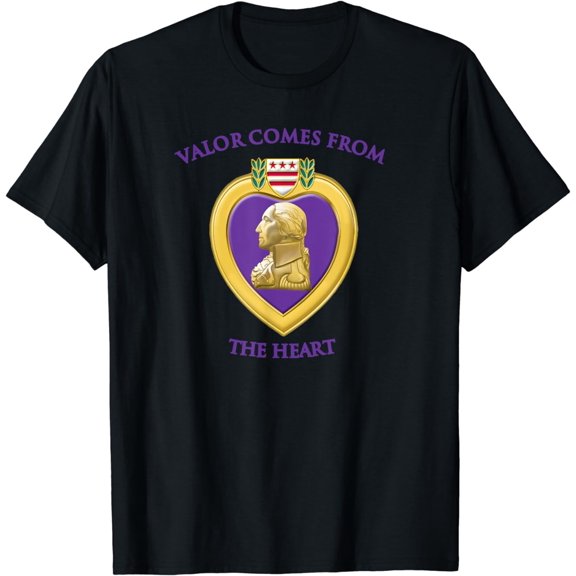 Valor Comes From The Heart Purple Heart Military Design T-Shirt