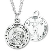 Boy's Sterling Silver Round Saint Christopher Weight Lifting Necklace with Endless 24" Chain