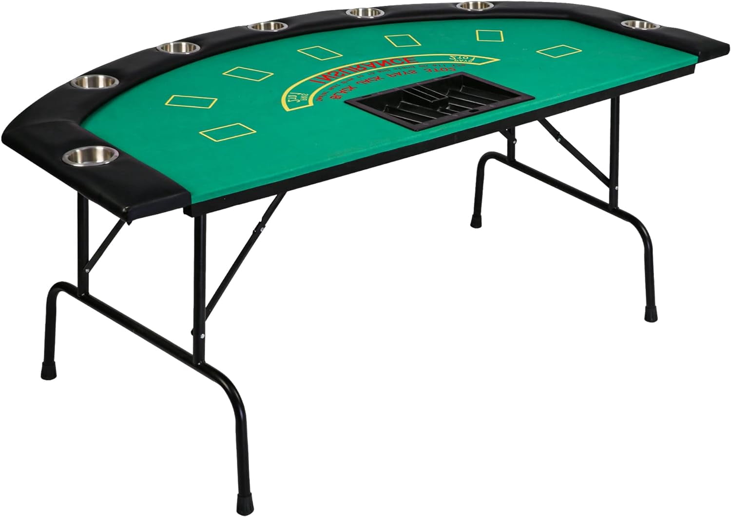 Foldable 7 Players Poker Table for Blackjack, Texas Hold'em Table with Stainless Steel Cup Holder and Felt Surface, Casino Leisure Table for Card Games, Dominoes, Board Games, Green