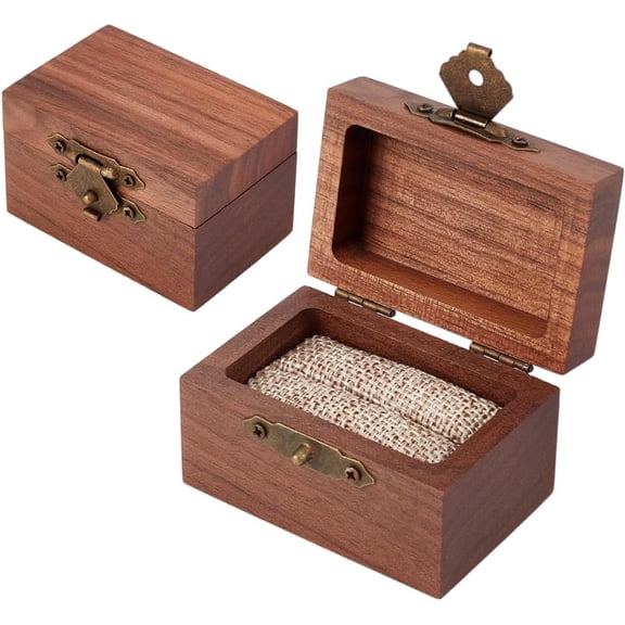 Camel Walnut Wood Ring Box 2.4x1.8x1.5 Inch Rustic Wooden Engagement Trinket Box Solid Wood Small Treasure Storage Organizer
