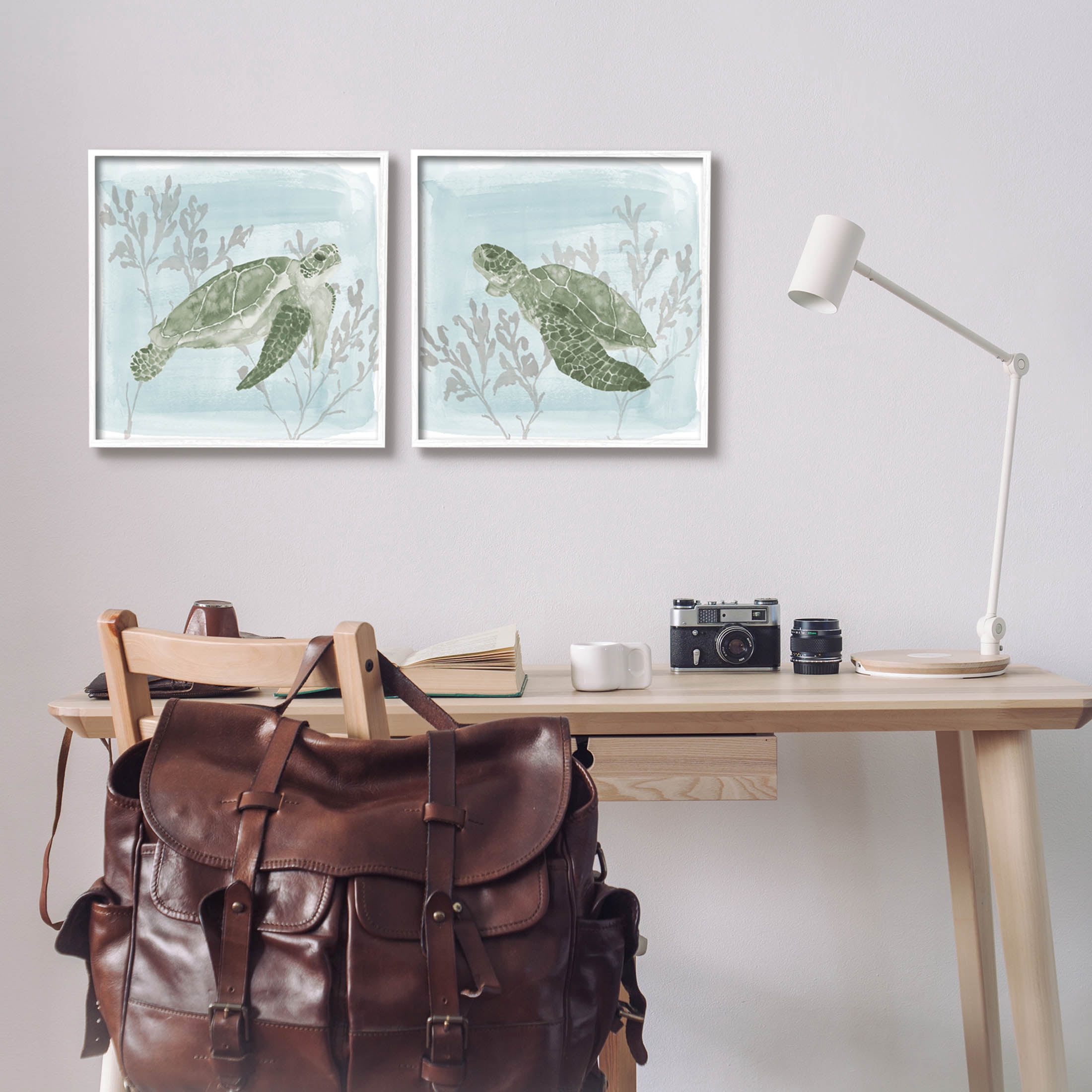 Underwater Sea Turtle Coral Landscape Animals & Insects Graphic Art White Framed Art Print Wall Art, Set of 2