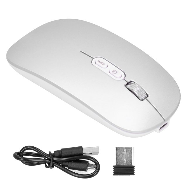 Ratón inalámbrico para juegos, óptico, recargable, de 2,4 GHz y modo dual, Bluetooth 5.0, para oficina y juegos, color plateado