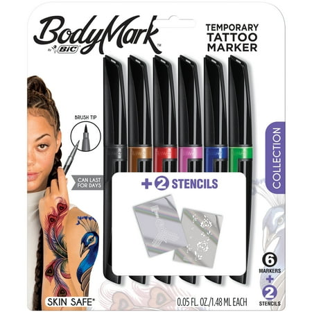 BIC BodyMark Temporary Tattoo Marker 6pc with 4 Stencils