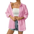 thumbnail image 4 of ShiShine Women's Oversized Long Sleeve Button Down Shirts Blouses Tops Collared Fall Tunics, 4 of 9