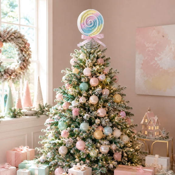 Christmas Tree Topper 8 Inch Pastel Candy Swirl Ornament, Rainbow Unicorn Themed Whimsical Home Accent for Candyland Christmas Decor and Pastel Party Celebration, 1 Piece