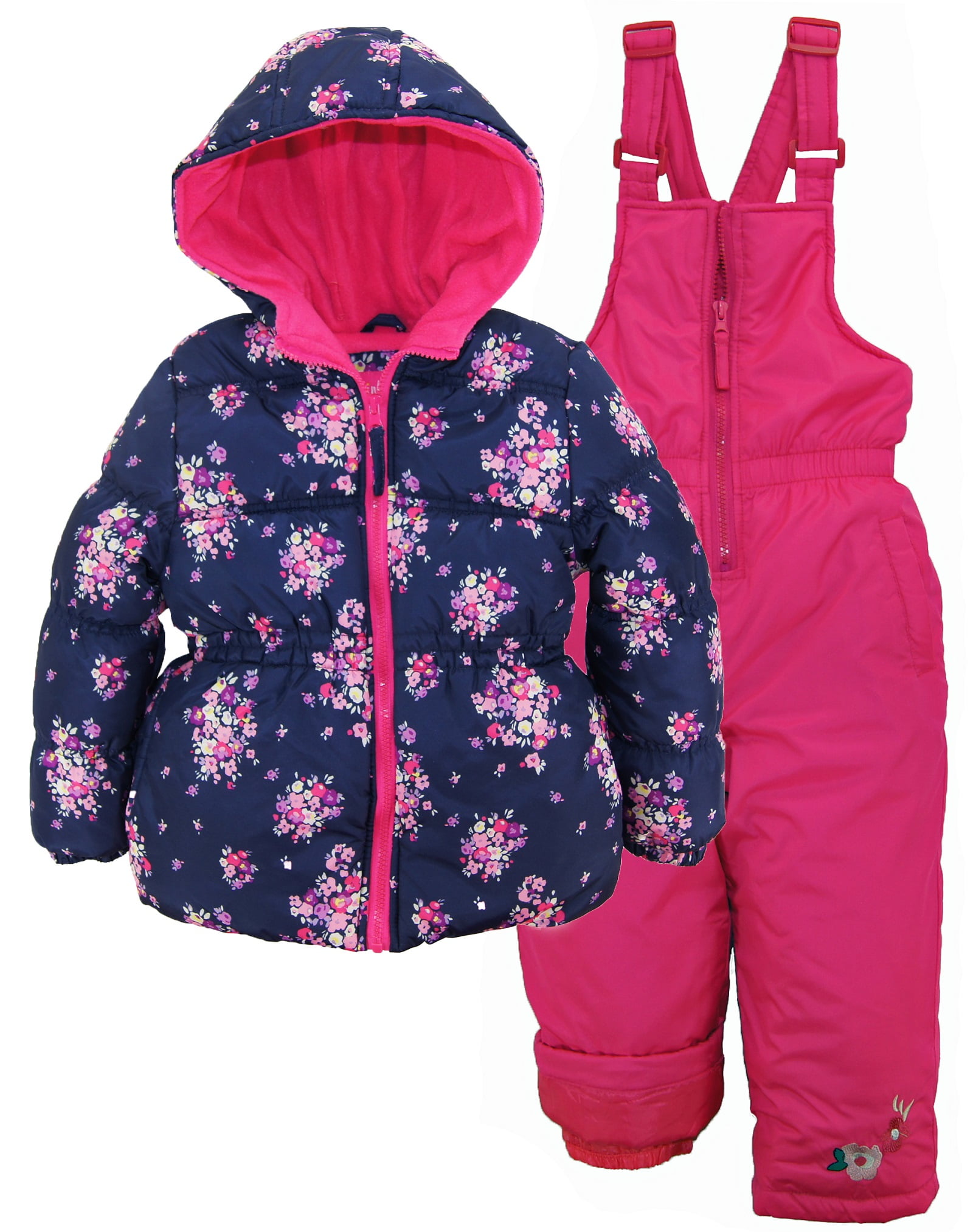 Pink Platinum Girls Snowsuit Floral Printed Winter Puffer Jacket Ski