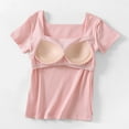 thumbnail image 5 of UYISJ Women's Tops Short Sleeves Square Neck With Built in Bra Shirt Padded Tops Soft Fitted Top, 5 of 9