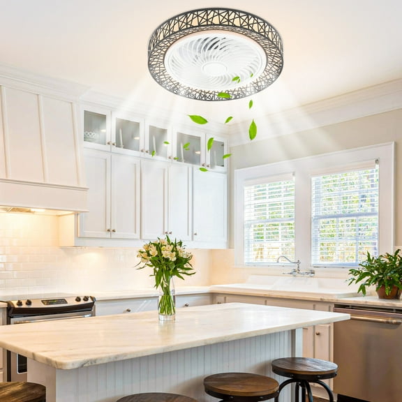 Miumaeov 23" Modern LED Invisible Ceiling Fan Light Dimmable Chandelier Fan Lamp W/ Remote Control