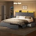 thumbnail image 1 of GUNAITO King Size Bed Frame with 4 Storage Drawers, Velvet Upholstered LED Bed with LED and USB Ports, Modern Wingback Headboard Bed with Bedside Storage Board, Gray, 1 of 11