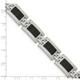thumbnail image 3 of Diamond2Deal Stainless Steel Polished with Black Enamel Link Bracelet for Men 9", 3 of 4