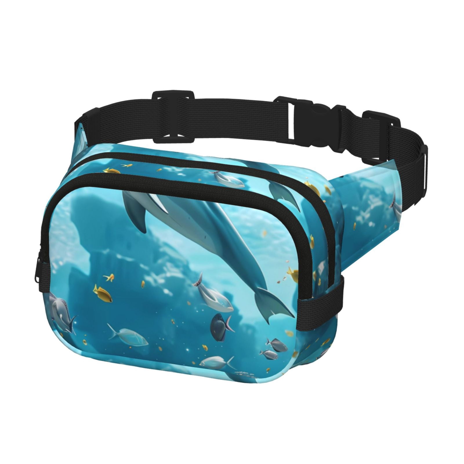 Fuzoiu Underwater Dolphin Scene Print Unisex Square Double Layer Waist Bag,Crossbody Fanny Pack Travel Workout Accessory