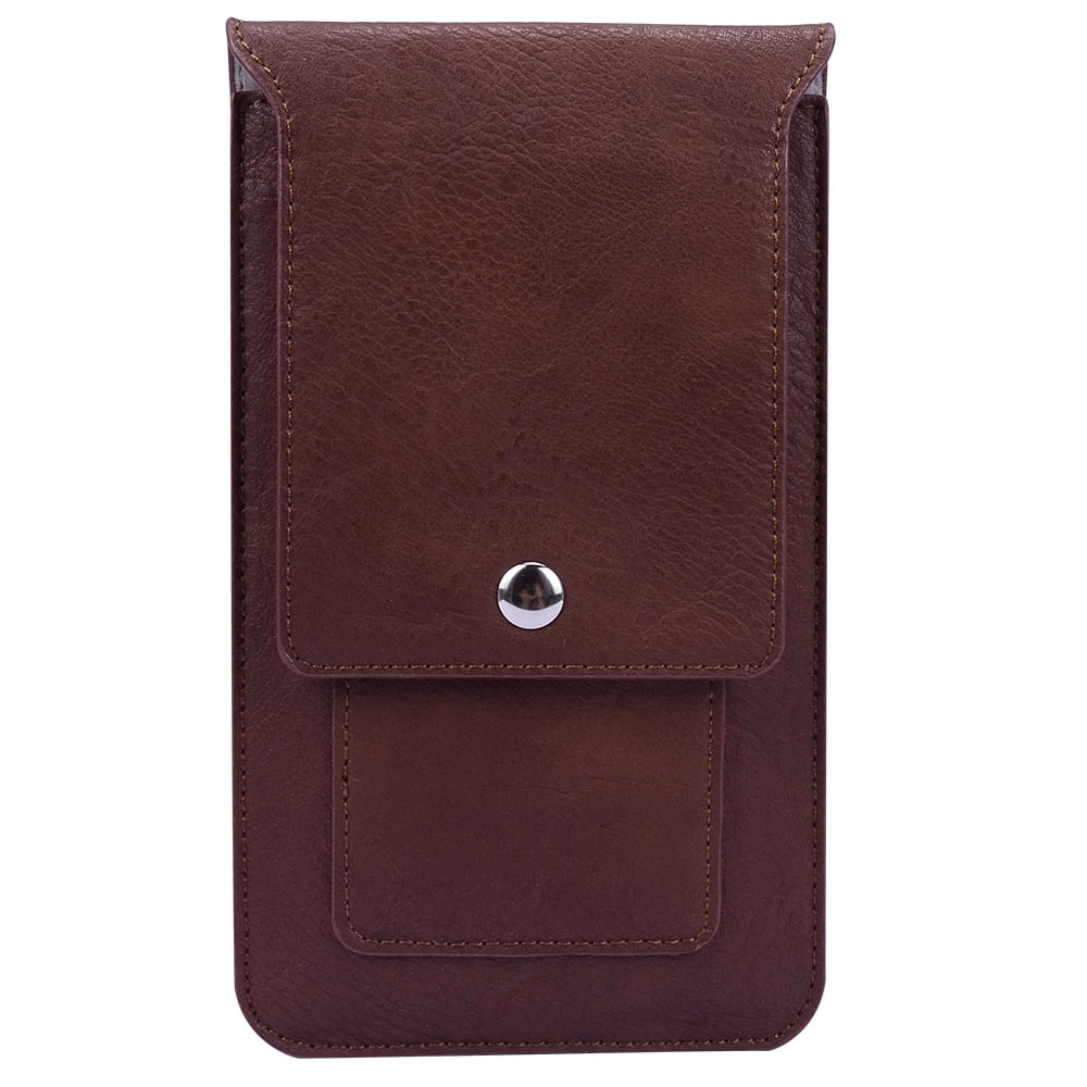 BUNDLE: Professional Vegan Leather Vertical Smartphone Holster Wallet (Brown) & Selfie Stick Mini Tripod 2.0 (Silver) - Belt Loop, Removable Carabiner, Card Slots - fits Smartphones up to 6.5-inch