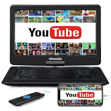 GOnavidio 17.6" Portable DVD Player 15.6" HD Swivel Screen, 6 Hours Built-in Battery for Kids and Car, Support USB/SD/ DVD/TV Sync