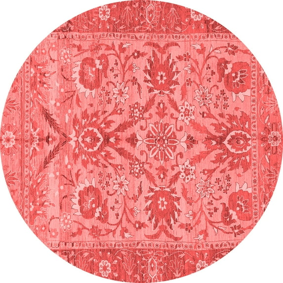 Ahgly Company Machine Washable Indoor Round Abstract Red Modern Area Rugs, 5' Round