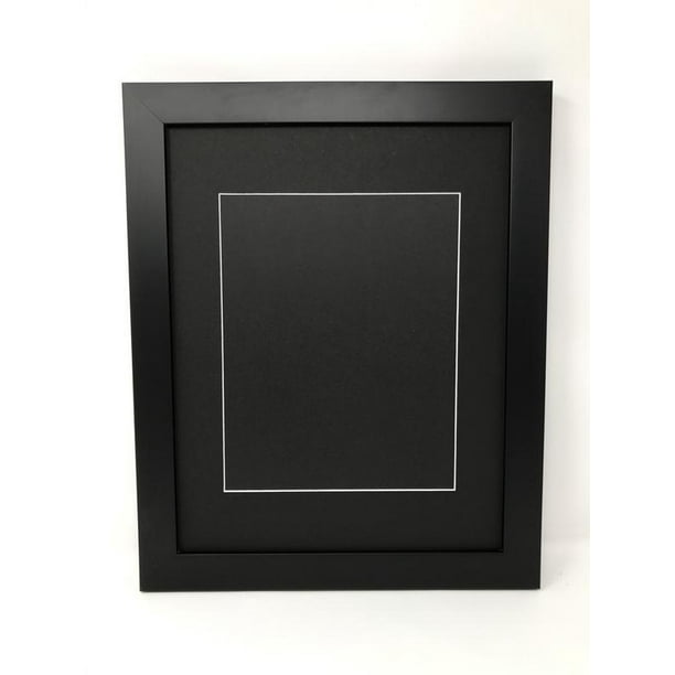 16x20 1.25" Solid Wood Black Picture Frame with Black Mat Cut for 11x14