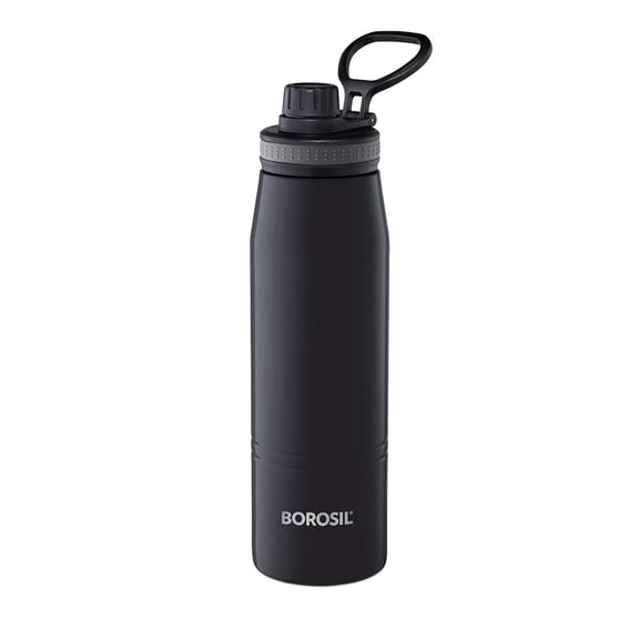 Borosil - Stainless Steel Hydra Gosports - Vacuum Insulated Flask Water Bottle, 600 Ml, Black