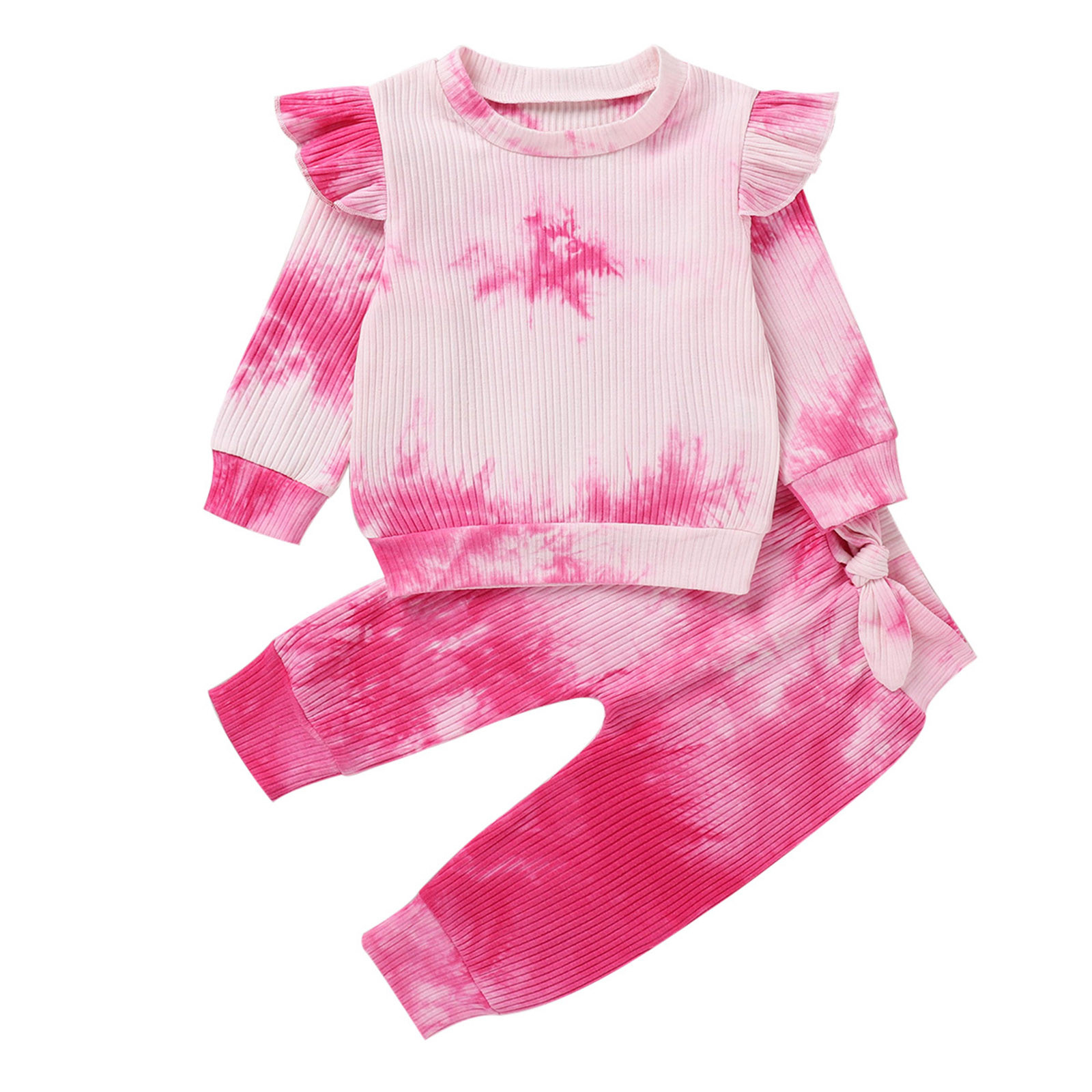 Toddler Kids Baby Girl TieDye Ruffle Winter Warm Tops+Pants Outfits