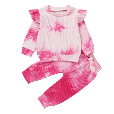 

QIPOPIQ Girls Clothes Clearance Toddler Kids Baby Girl Clothes Tie-Dye Ruffle Winter Warm Tops+Pants Outfits Set