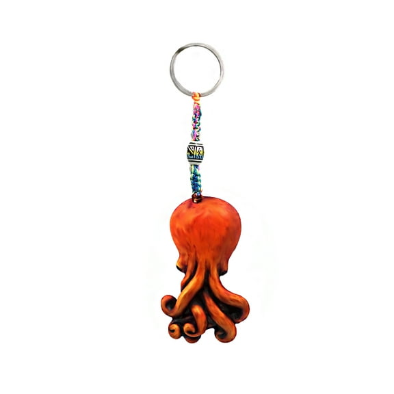 Octopus Sea Animal 3D Figurine Keychain Multicolored Macramé Metal Ring - Handmade Gifts Boho Car Keys Bag Accessories