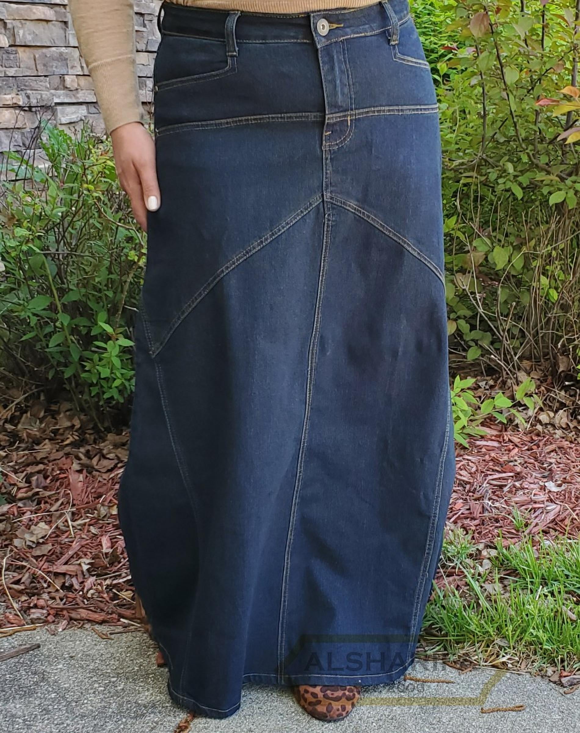 Plus size long blue jean skirts sales