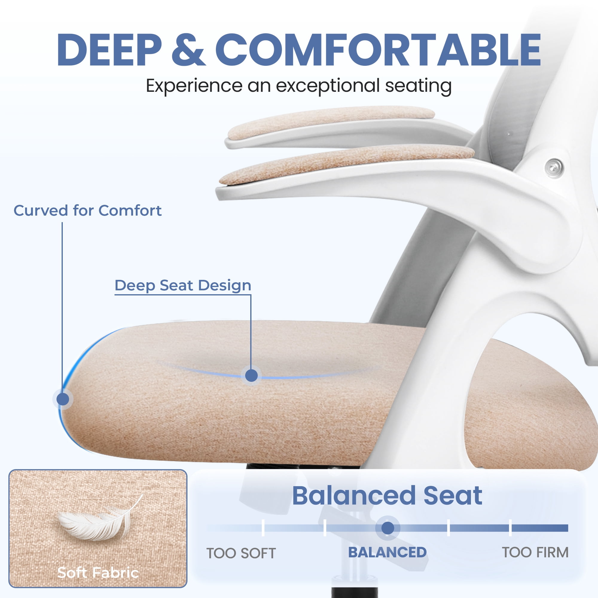 CELTOSS Ergonomic Office Chair, Flip-Up Arms, Adjustable Lumbar Support, Beige