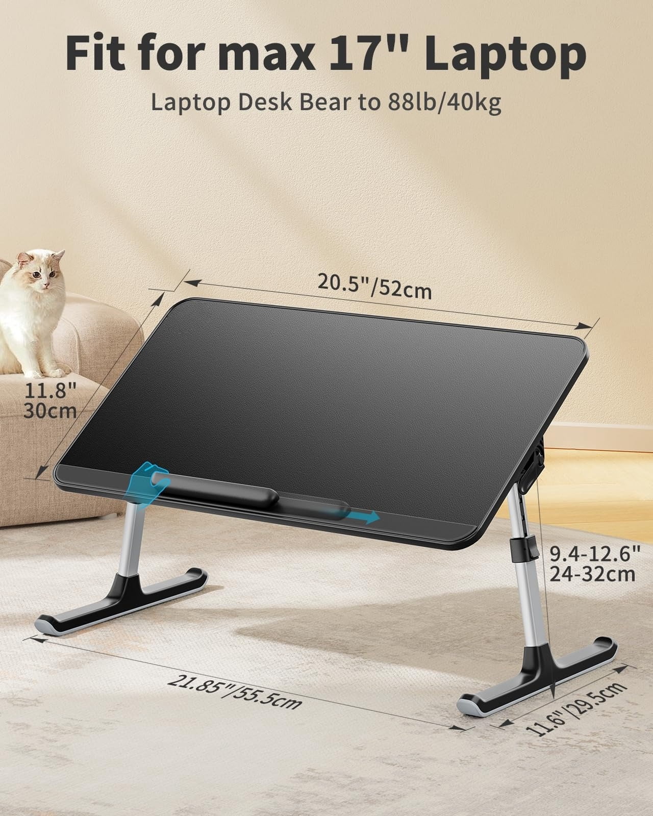 Leather Lap Desk Laptop Bed Tray Table, Adjustable Laptop Stand for Bed, Portable Lightweight Standing Desk for Writing Eating Reading Couch Sofa Floor for Adults (20.5"*11.8",Gray)