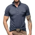 thumbnail image 2 of JLFKNG Summer Polo Shirts For Men Short Sleeve Polo Shirts For Men Classic Solid Color Casual Buttons Up Loose Fit Cotton Shirt Tops With Pockets Comfy Summer Clothes, 2 of 5