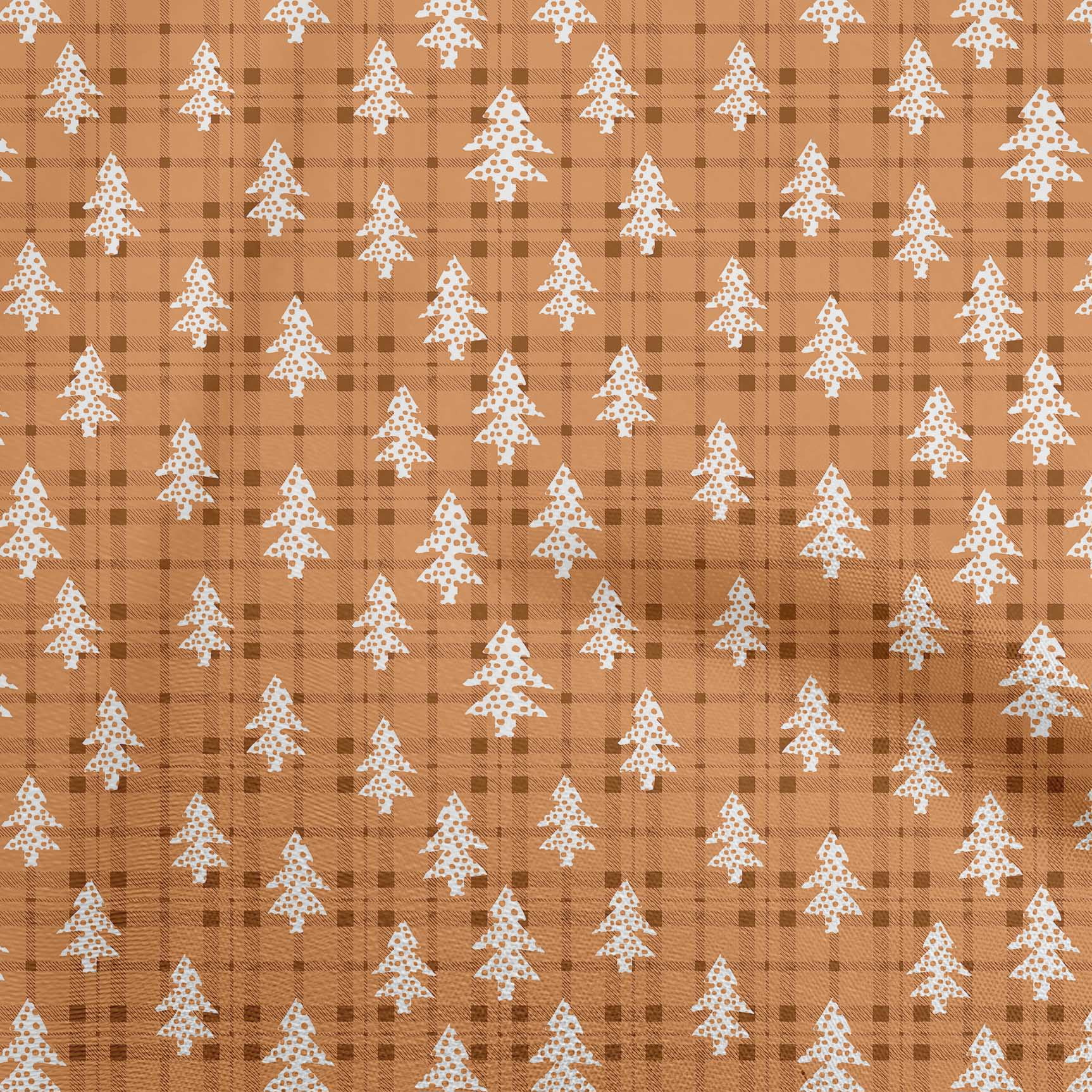 oneOone Polyester Spandex Orange Fabric Christmas Tree Sewing Material Print Fabric By The Yard 56 Inch Wide