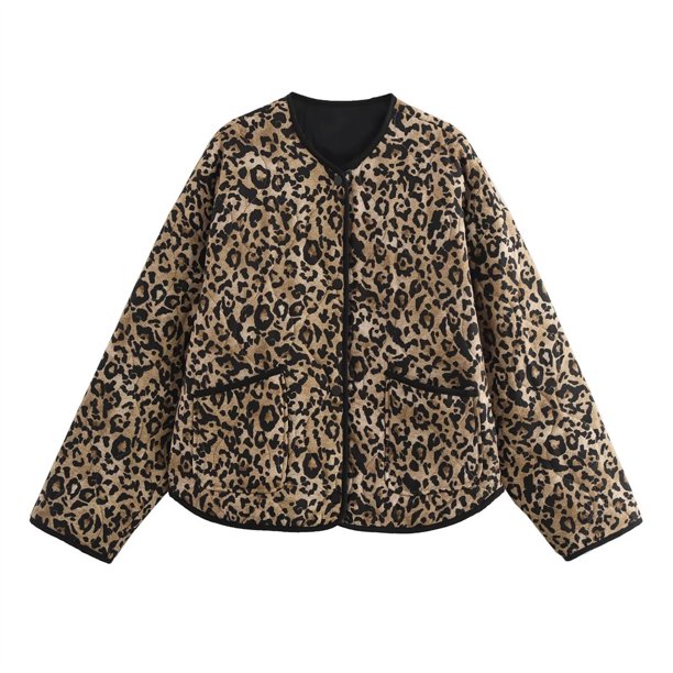 PB & ZA-Chaqueta de algodón para mujer, abrigo de manga larga con cuello redondo y estampado animal, de un solo pecho, a la moda, para principios de otoño, novedad de 2024