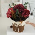 thumbnail image 2 of Lote mínimo de 12 macetas Rosa de té de otoño Rosa de eucalipto lazo de copo de nieve cesta de flores de paja flor artificial bonsái pequeño rojo oscuro ANGGREK  Otros, 2 of 8