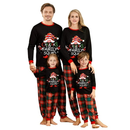 

Family Matching Christmas Pajamas Letter Santa Print Long Sleeve Tops and Plaid Pants Sleepwear Set