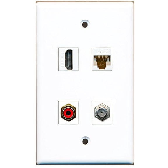 RiteAV - 1 Port HDMI 1 Port RCA Red 1 Port Coax Cable TV- F-Type 1 Port Cat6 Ethernet White Wall Plate