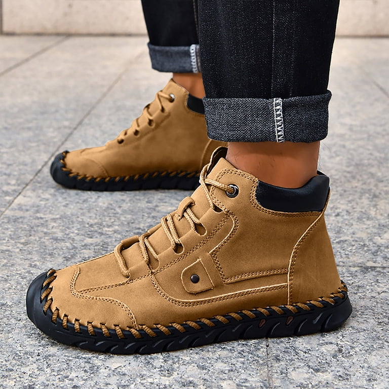 Dakaela Mens Casual Leather Shoes Lace up Ankle Chukka Boots 