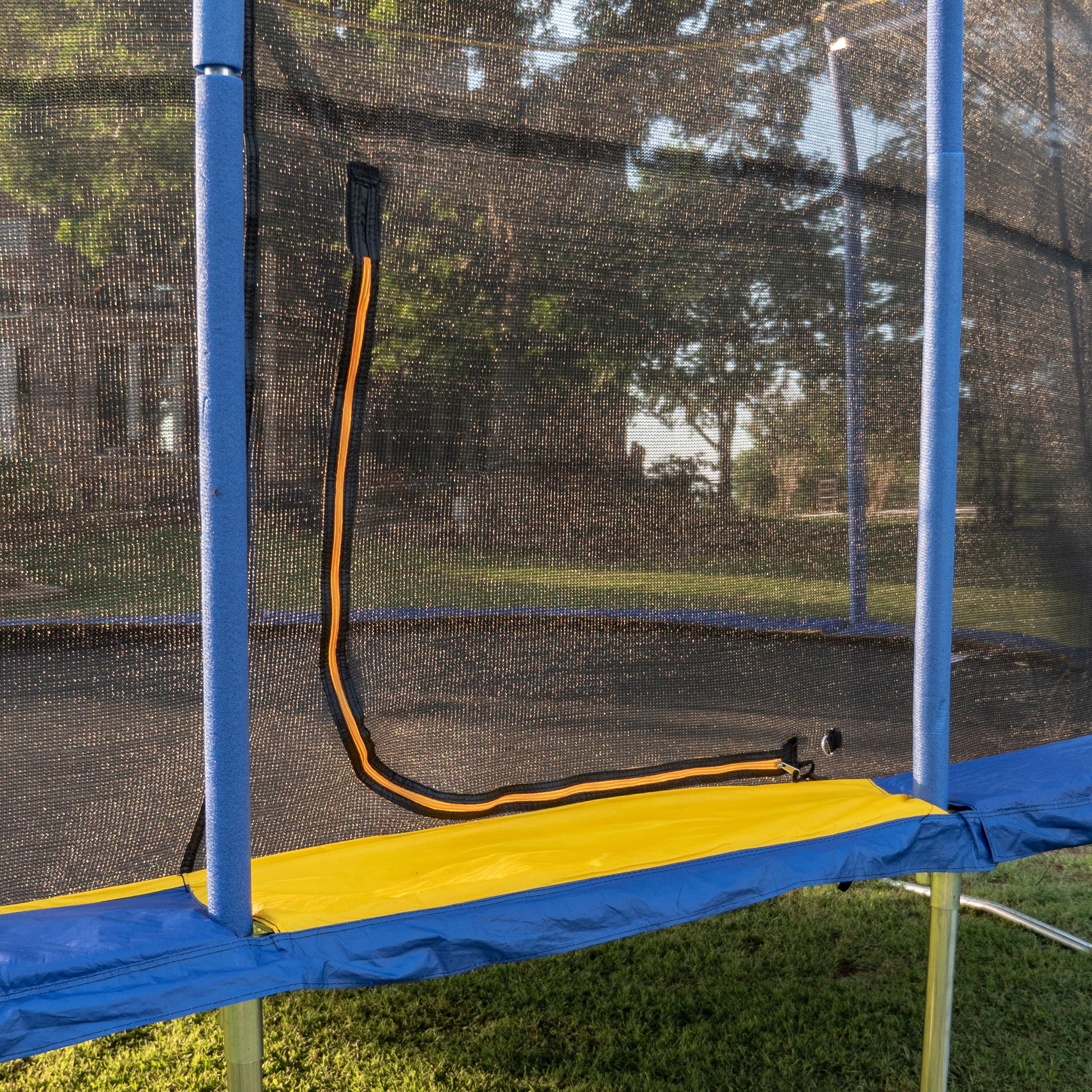 JumpKing Oval 10' x 15' Trampoline, with Basketball Hoop, Blue/Yellow